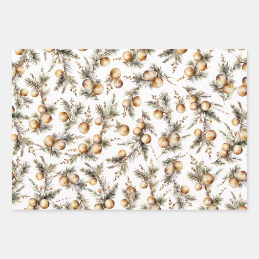 Weihnachten in Aquarellgolden Geschenkpapier Set (Vorderseite)