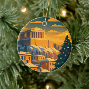 Weihnachten in Athen Schmuck • Festliches Griechen Keramik Ornament