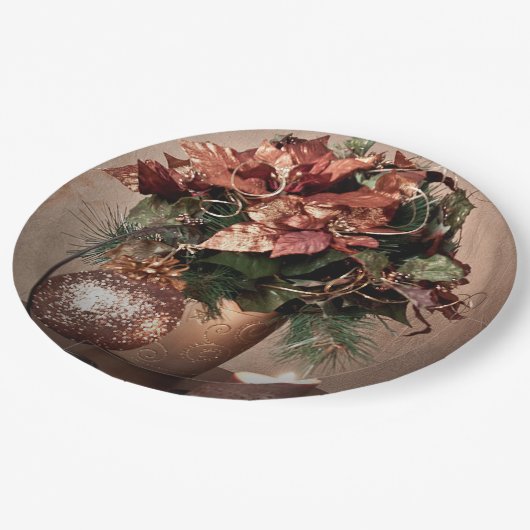 Weihnachten in Beige, Brown und Bronze Pappteller (Schrägansicht)