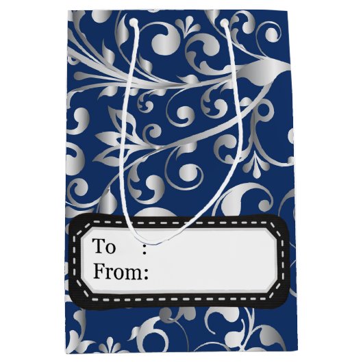 Weihnachten in Blau und Silber Mittlere Geschenktüte (Vorderseite)