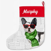 Weihnachten in Boston Terrier mit Hundenname Großer Weihnachtsstrumpf (Rückseite)
