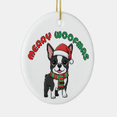 Weihnachten in Boston Terrier Ornament: Frohe Weih Keramik Ornament (Rechts)