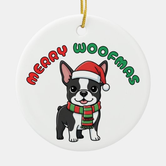 Weihnachten in Boston Terrier Ornament: Frohe Weih Keramik Ornament (Vorne)