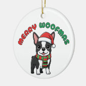 Weihnachten in Boston Terrier Ornament: Frohe Weih Keramik Ornament (Links)