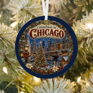 Weihnachten in Chicago Vintage-Reiseandenken Ornament Aus Metall