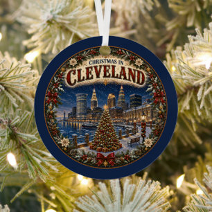 Weihnachten in Cleveland Vintage-Reiseandenken Ornament Aus Metall