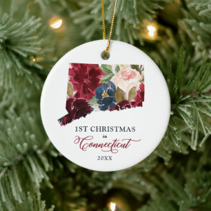 Weihnachten in Connecticut Personalisierte Blüte Keramik Ornament