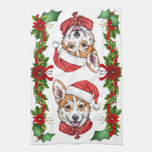 Weihnachten in Corgi Geschirrtuch (Vertikal)