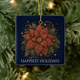 Weihnachten in den Sternen | Poinsettia-Foto Keramikornament