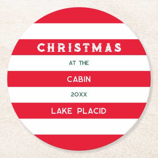 Weihnachten in der Hütte Roter Wasserreifen Runde Runder Pappuntersetzer (Vorderseite)