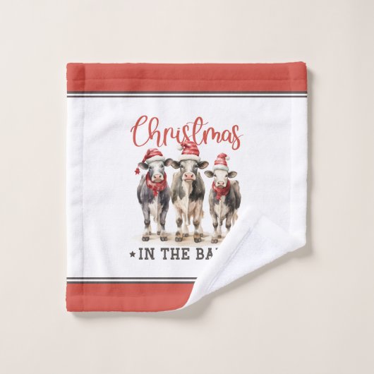 Weihnachten in der Scheune Rustikale Kühe in Weihn Badhandtuch Set (Waschlappen)