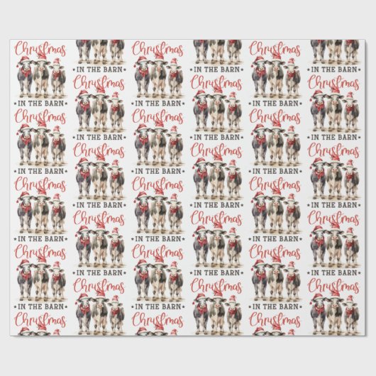Weihnachten in der Scheune Rustikale Kühe in Weihn Geschenkpapier (Flach)