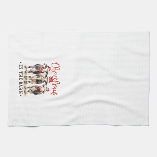 Weihnachten in der Scheune Rustikale Kühe in Weihn Geschirrtuch (Horizontal)