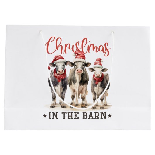 Weihnachten in der Scheune Rustikale Kühe in Weihn Große Geschenktüte (Rückseite)