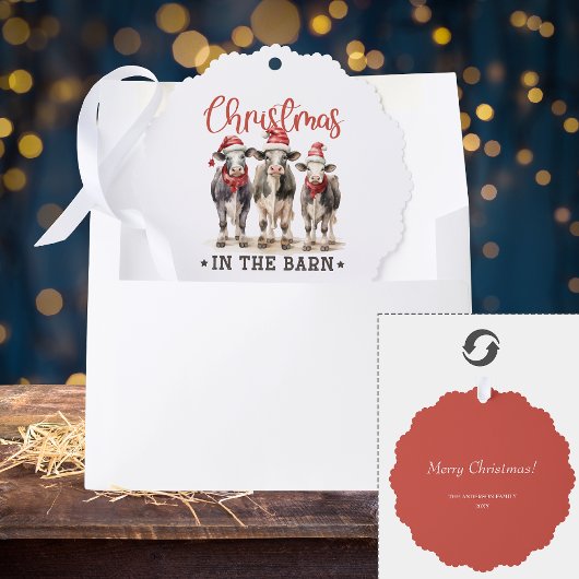 Weihnachten in der Scheune Rustikale Kühe in Weihn Ornament Karte