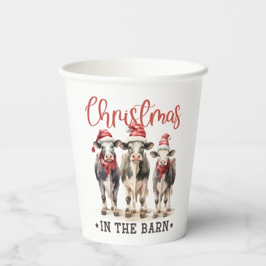 Weihnachten in der Scheune Rustikale Kühe in Weihn Pappbecher (Rückseite)