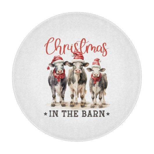 Weihnachten in der Scheune Rustikale Kühe in Weihn Schneidebrett (Vorderseite)