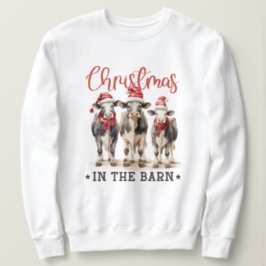 Weihnachten in der Scheune Rustikale Kühe in Weihn Sweatshirt (Design vorne)
