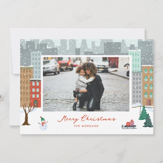 Weihnachten in der Stadt Flat Holiday Card (Vorderseite)