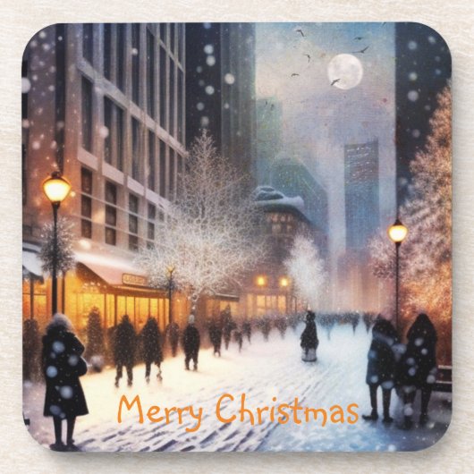 Weihnachten in der Stadt Getränkeuntersetzer (Vorderseite)