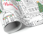 Weihnachten in der Stadt Hand Gezeichnet Personali Geschenkpapier (Rolleneckpunkt)