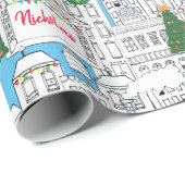 Weihnachten in der Stadt HandGezeichnet Personalis Geschenkpapier (Rolleneckpunkt)