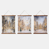 Weihnachten in der Stadt schneien Wandteppich Mit Holzrahmen (Dreifach)
