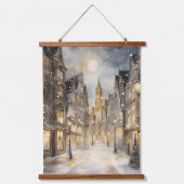 Weihnachten in der Stadt schneien Wandteppich Mit Holzrahmen (Vorderseite)