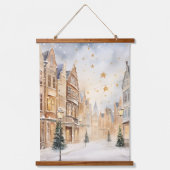 Weihnachten in der Stadt schneien Wandteppich Mit Holzrahmen (Vorderseite 2)