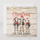 Weihnachten in der Stallkühe mit Weihnachtsmannmüt Einladung (Vorderseite)