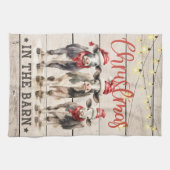 Weihnachten in der Stallkühe mit Weihnachtsmannmüt Geschirrtuch (Horizontal)