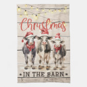 Weihnachten in der Stallkühe mit Weihnachtsmannmüt Geschirrtuch (Vertikal)