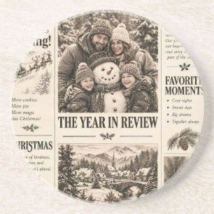 Weihnachten in der Vintage-Zeitung, Retro-Familien Getränkeuntersetzer