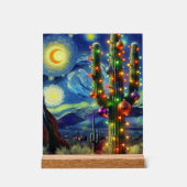 Weihnachten in der Wüste Saguaro Cactus Blue Green Acrylschild (Vorderseite)