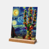 Weihnachten in der Wüste Saguaro Cactus Blue Green Acrylschild (Winkel)