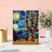 Weihnachten in der Wüste Saguaro Cactus Blue Green Acrylschild (Hochzeit)