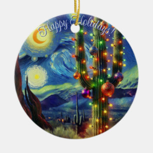 Weihnachten in der Wüste Saguaro Cactus Blue Green Keramik Ornament