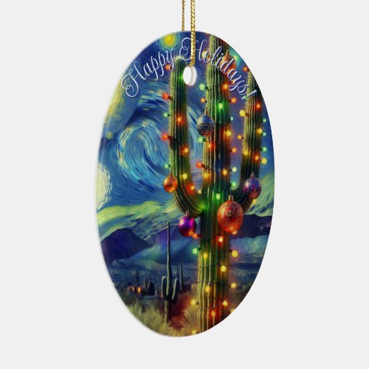 Weihnachten in der Wüste Saguaro Cactus Blue Green Keramik Ornament (Rechts)