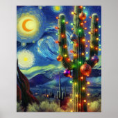 Weihnachten in der Wüste Saguaro Cactus Blue Green Poster (Vorne)