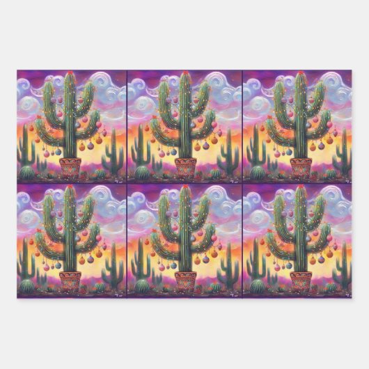 Weihnachten in der Wüste Saguaro Cactus Decoupage Geschenkpapier Set (Vorderseite 2)