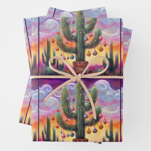 Weihnachten in der Wüste Saguaro Cactus Decoupage Geschenkpapier Set (Beispiel)