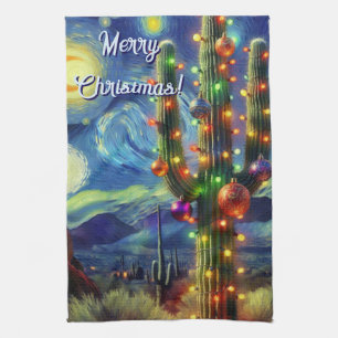 Weihnachten in der Wüste Saguaro Cactus Magnet Geschirrtuch