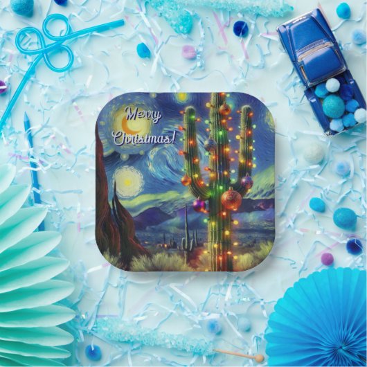 Weihnachten in der Wüste Saguaro Cactus Magnet Pappteller (Party)