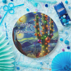 Weihnachten in der Wüste Saguaro Cactus Magnet Pappteller
