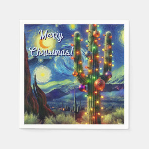 Weihnachten in der Wüste Saguaro Cactus Magnet Serviette
