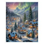 Weihnachten in einem Bergdorf, Polarlichter Fotodruck (Vorne)