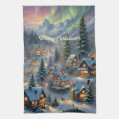 Weihnachten in einem Bergdorf, Polarlichter Geschirrtuch (Vertikal)