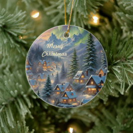 Weihnachten in einem Bergdorf, Polarlichter Keramik Ornament