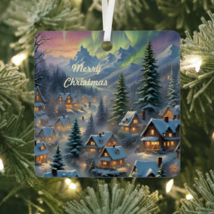 Weihnachten in einem Bergdorf, Polarlichter Ornament Aus Metall