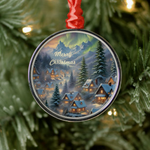 Weihnachten in einem Bergdorf, Polarlichter Ornament Aus Metall